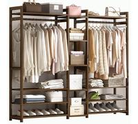 WIQUYBML Multifunctional Wall Wood Closet Shelf with Hanging Rod,Walk in Wardrobe Garment Rack with Shelves,Bamboo Coat Rack with Storage Rack,Open Wardrobe Closet,Bamboo Clothes Rail
