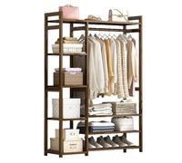 WIQUYBML Multifunctional Wall Wood Closet Shelf with Hanging Rod,Walk in Wardrobe Garment Rack with Shelves,Bamboo Coat Rack with Storage Rack,Open Wardrobe Closet,Bamboo Clothes Rail