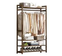 WIQUYBML Multifunctional Wall Wood Closet Shelf with Hanging Rod,Walk in Wardrobe Garment Rack with Shelves,Bamboo Coat Rack with Storage Rack,Open Wardrobe Closet,Bamboo Clothes Rail