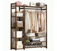 WIQUYBML Multifunctional Wall Wood Closet Shelf with Hanging Rod,Walk in Wardrobe Garment Rack with Shelves,Bamboo Coat Rack with Storage Rack,Open Wardrobe Closet,Bamboo Clothes Rail