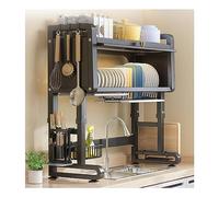 WIQUYBML Over The Sink Dish Drying Rack with Utensil Holder and Knife Holder, 3 Tier Clear Dustproof Cabinet Door Design Stable Suction Cup Base, for Space-Saving Kitchen Counter Organization, Black