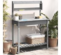 WIQUYBML Potting Table with Sink, Solid Wood Garden Workstation, Outdoor Planting Bench Drawer and Storage Shelves, 147.5x44x139.5 cm