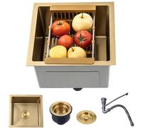 WIQUYBML Premium Gold Mini Undermount Sink Drop-In Bar Small Single Basin Durable Stainless Steel Workstation with Accessory Set (75x45cm) - Ideal for Kitchen and