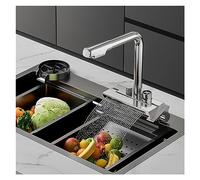 WIQUYBML Pull Out Kitchen Faucet with Digital Display All Copper Basin Sink 3 Waterfall Effluent Modes Single Hole Design Modern Upgrade