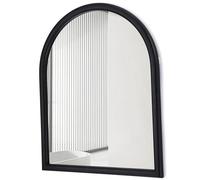 WIQUYBML Rustic Arched Wood Grain Wall Mirror, 30-Inch Black Decorative Rectangular Floating Tempered Glass Vanity Mirror for Bathroom, Entryway & Farmhouse Decor