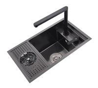 WIQUYBML Single Bowl Kitchen Sink Lift Faucet With Cover Bar Counter Concealed Stainless Steel Washing Pool Restaurant Commercial Dishwashing Basin (Color : Black, Size 58 * 32 23cm)