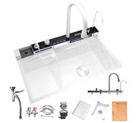 WIQUYBML Single Bowl Kitchen Sink with Multifunctional Digital Display, Waterfall Sink, Bar Drop-in/Undermount 304 Stainless Steel Farmhouse Accessories (Color : White-Black, Size