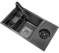 WIQUYBML Single Bowl Restaurant Bar Concealed Sink Kitchen with Glass Washer Mini Stainless Steel Multifunctional Vege Sink,Black,58 * 26 22cm