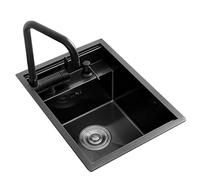 WIQUYBML Single Bowl Stainless Steel Invisible Sink With Foldable Faucet Drain Cover For Bars RVs Small Kitchen Built-in Concealed Basin Vegetable Washing Countertop Convenience(30 * 45 21cm)