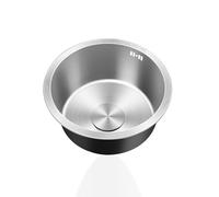 WIQUYBML Stainless Steel Mini Round Kitchen Sink Ø 36cm Single Bowl with Overflow & Drainer Undermount Topmount Complete Waste Kit Fixings - Compact Silver for Small Spaces