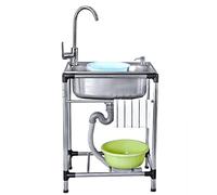 WIQUYBML Stainless Steel Restaurant Kitchen Sink Sinks，Stainless Freestanding ，Commercial Single Bowl Utility ，w/Cold and Hot Water Pipe Faucet ，w/Workbench & Double Stor