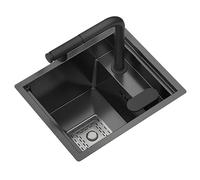 WIQUYBML Stainless Steel Single Bowl Kitchen Sink with Pull-Out Lifting Faucet Cover Small Size Concealed Bar Vegetable Washbasin(40 * 54 22.5cm)