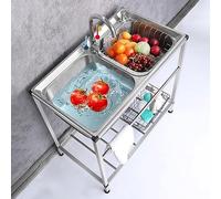 WIQUYBML Stainless Steel Sink Free Standing Utility Sinks for Laundry Room with Hot and Cold Tap Double Bowl, Industrial Garage Commercial Restaurant, Workshop, 32.7" x 17.3" x30.3"