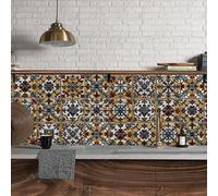 WIQUYBML Stick On Tiles Brown Brick Red Kitchen Tile Stickers Peel and on Bathroom Durable Waterproof Oil-Proof Self Adhesive Floor Transfers Removable 20x20cm/48 Pcs