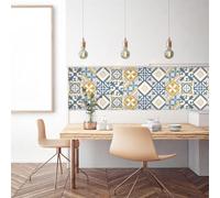 WIQUYBML Tile Stickers Blue Mustard Yellow Bathroom PVC Stick on Tiles Self Adhesive Kitchen Wall Peel and Floor 30x30cm/10 pcs