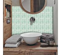 WIQUYBML Tile Stickers Light Green Geometry Self Adhesive Stick on Tiles Transfers Peel and Bathroom Floor Kitchen Wall Durable Waterproof Oil-Proof for Stairs Removable 10x10cm/50 Pcs