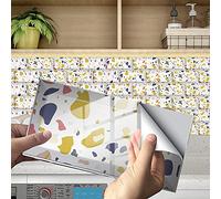 WIQUYBML Tile Stickers Mustard Yellow Navy Stick on Tiles PVC Self Adhesive Wall Heat Resistant Peel and Floor Kitchen Bathroom for Walls 24 pcs