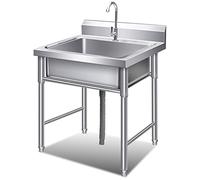 WIQUYBML Utility Outdoor Sink Single Bowl Commercial Restaurant Kitchen Set Prep Washing Hand Basin with Cold Tap for Garage,Catering,Laundry Room 60cm