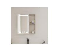 WIQUYBML Wall-Mounted Bathroom Cabinet with Fog-Free Mirror, Open Compartments, Split Storage, No Drilling Required - Stylish Milk Tea Finish (Smart55*60CM)