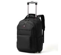 WIRABO Travel Backpack with Wheels, 17.3 inch Rucksack on Wheels School Wheeled Backpack Business Weekend Bag Flight Approved Overnight Holdall for Men Women Black