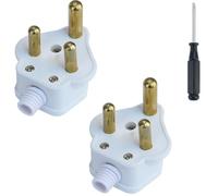 Wirafix 2 Pack 3 Pin Plug UK, Round 3 Pin Plug 15Amp with Wire Pipe, Comply with BS-546 Standard, Heavy Duty Electric Plugs for Various Electrical Devices, Replacement plug with Screwdriver, White