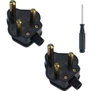 Wirafix 2 Pack 3 Pin Plug UK, Round 3 Pin Plug 15Amp with Wire Pipe, Comply with BS-546 Standard, Heavy Duty Electric Plugs for Various Electrical Devices, Replacement plug with Screwdriver, Black