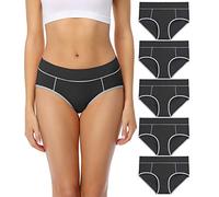 wirarpa Ladies Cotton Pants Underwear Mid Rise Knickers Stretch Briefs for Women Black for 5 Pack 3XL