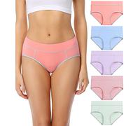 wirarpa Ladies Cotton Pants Underwear Mid Rise Knickers Stretch Briefs for Women Multicoloured 5 Pack L