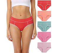 wirarpa Ladies Cotton Pants Underwear Mid Rise Knickers Stretch Briefs for Women Multicoloured 5 Pack L