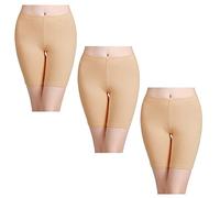 wirarpa Ladies Safety Boxer Shorts Cotton Invisible Seamless Anti Chafing Underwear 3 Pack Women's Boy Shorts Leggings for Under Dresses Beige Size 8
