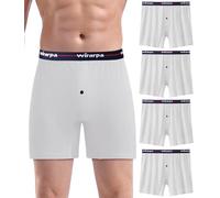 wirarpa Men's Boxers Loose Fit Underwear 100 Cotton Boxer Shorts With Button Fly Comfort Underpants for Men 4 Pack White Size XL