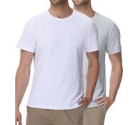 wirarpa Men's Cotton Crew Neck T Shirts Basic Short Sleeve Casual Tees Soft Everyday Undershirt Tops 2 Pack Grey White Size L