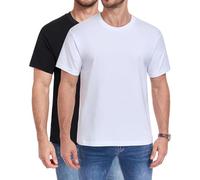 wirarpa Men's T Shirts 100% Cotton Midweight Tees Short Sleeve Undershirts Casual Tshirt Tops 2 Pack Black White Size L