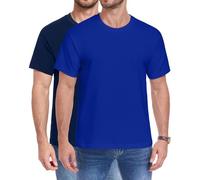 wirarpa Men's T Shirts 100% Cotton Midweight Tees Short Sleeve Undershirts Casual Tshirt Tops 2 Pack Navy Bright Blue Size 2XL