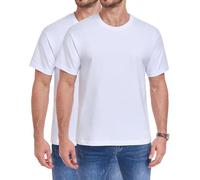 wirarpa Men's T Shirts Midweight 100% Cotton Tees Classic Short Sleeve Undershirts Casual Everyday Tops 2 Pack White Size M