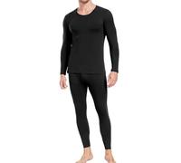 wirarpa Men's Thermal Underwear Set Cotton Warm Base Layer Lightweight Long Sleeve Top & Pyjama Bottoms Black Size XXL