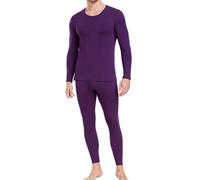 wirarpa Men's Thermal Underwear Set Cotton Warm Base Layer Lightweight Long Sleeve Top & Pyjama Bottoms Purple Size M