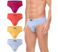 wirarpa Men's Underwear Briefs Cotton Stretch Underpants Covered Waistband Pants No Fly 4 Pack Red Orange Yellow Blue Medium