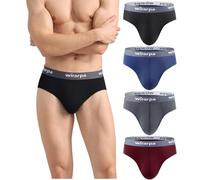 wirarpa Men's Underwear Briefs Modal Underpants Soft Wide Waistband Underwear Basic No Fly 4 Pack Black Navy Dark Grey Red Large