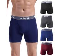 wirarpa Men's Underwear Trunks Cotton Stretch Boxer Shorts Open Fly Tagless Underpants for Men Regular Leg 4 Pack Black Blue Red Grey Size 3XL