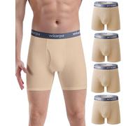 wirarpa Men's Underwear Trunks Cotton Stretch Boxer Shorts Open Fly Tagless Underpants for Men Regular Leg 4 Pack Beige Size M