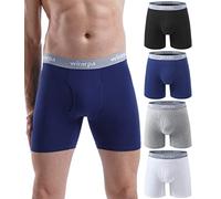 wirarpa Men's Underwear Trunks Cotton Stretch Boxer Shorts Open Fly Tagless Underpants for Men Regular Leg 4 Pack Multicoloured Size L