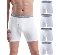 wirarpa Men's Underwear Trunks Cotton Stretch Boxer Shorts Regular Leg Open Fly Tagless Underpants for Men 4 Pack White Size M