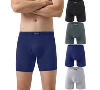 wirarpa Men's Underwear Trunks Modal Boxer Shorts Open Fly Tagless Underpants for Men Regular Leg 4 Pack Black Deep Gray Deep Blue Heather Gray Size M