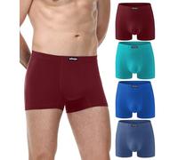 wirarpa Mens Underwear Trunks Soft Cotton Boxer Shorts Comfortable Boxer Briefs No Fly Underpants for Men 4 Pack Burgundy Lake Blue Dazzling Blue Bijou Blue Size M