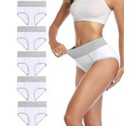 wirarpa Underwear Women High Waist Cotton Knickers Ladies Panties Full Coverage Briefs Underpants Plus Size White 5 Pack M