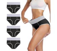 wirarpa Underwear Women High Waist Cotton Knickers Ladies Panties Full Coverage Briefs Underpants Plus Size Black 4 Pack L