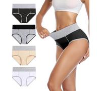 wirarpa Underwear Women High Waist Cotton Knickers Ladies Panties Full Coverage Briefs Underpants Plus Size Multicolour 4 Pack L