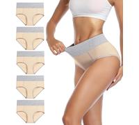wirarpa Underwear Women High Waist Cotton Knickers Ladies Panties Full Coverage Briefs Underpants Plus Size Beige 5 Pack L