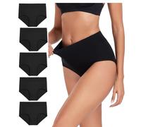 wirarpa Underwear Women High Waist Cotton Knickers Ladies Panties Full Coverage Briefs Underpants Plus Size Dark Black 5 Pack XS